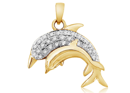 Micro Pave Double Dolphin Pendant